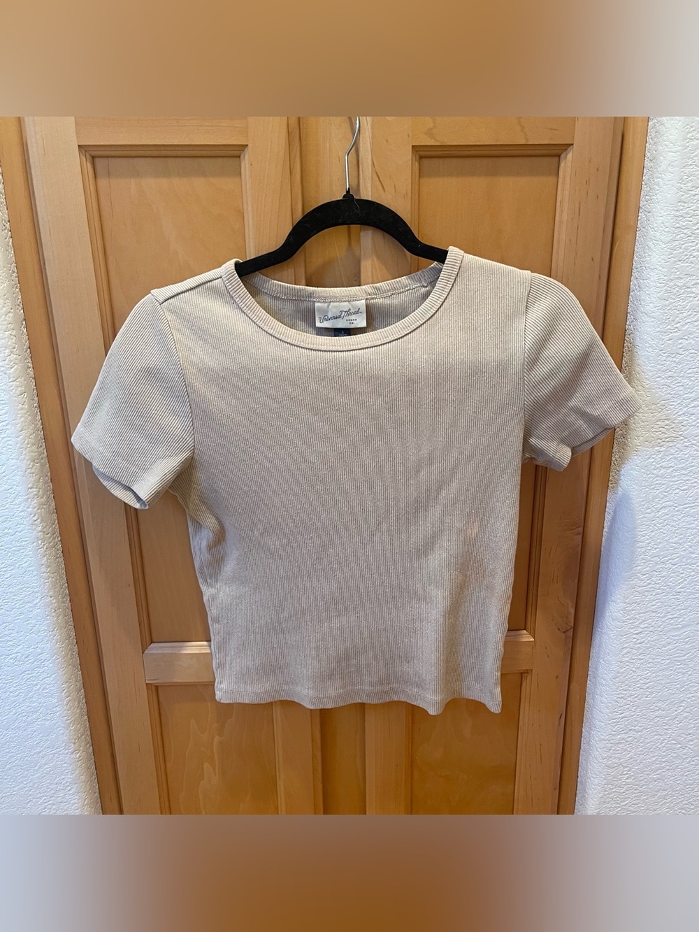 Universal Thread Beige Ribbed Baby Tee Minimal Basic Top Size Small